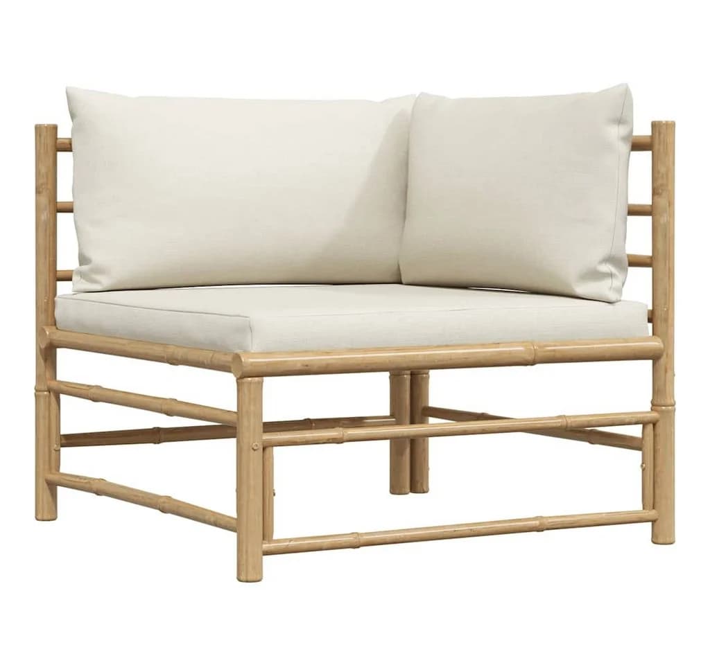 vidaXL Garten-Ecksofa mit Kissen Cremeweiß Bambus - Bild 2