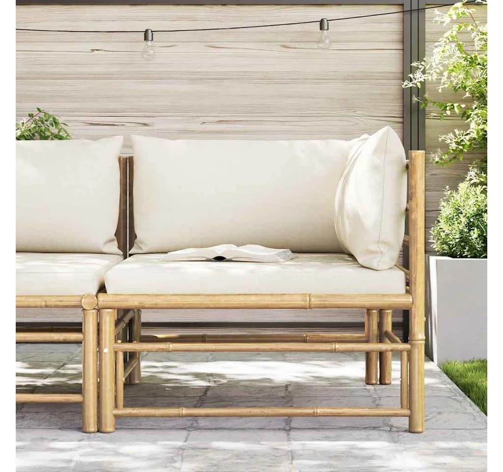 vidaXL Garten-Ecksofa mit Kissen Cremeweiß Bambus - Bild 3