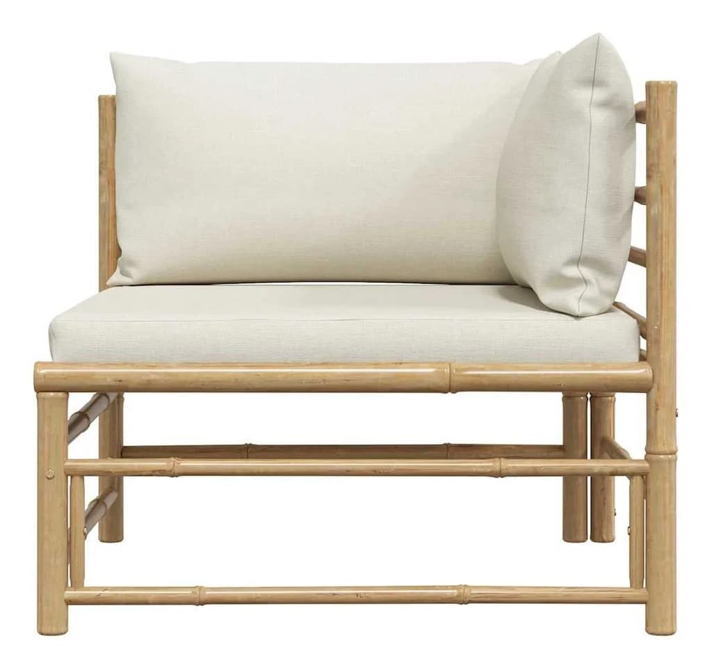 vidaXL Garten-Ecksofa mit Kissen Cremeweiß Bambus - Bild 4