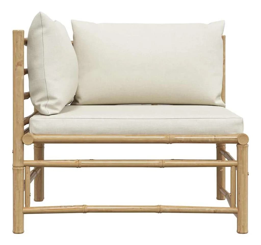 vidaXL Garten-Ecksofa mit Kissen Cremeweiß Bambus - Bild 5