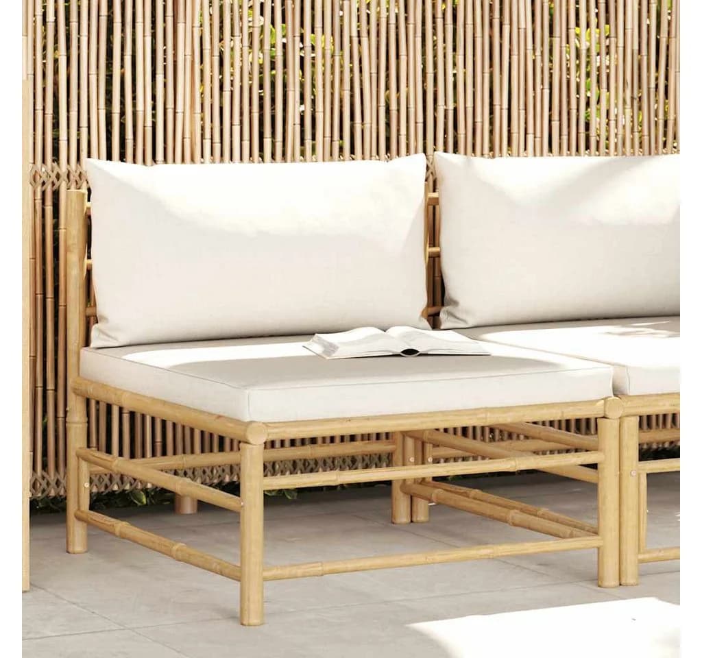 vidaXL Garten-Mittelsofa Bambus Cremeweiß mit Kissen