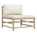vidaXL Garten-Mittelsofa Bambus Cremeweiß mit Kissen Bild 2
