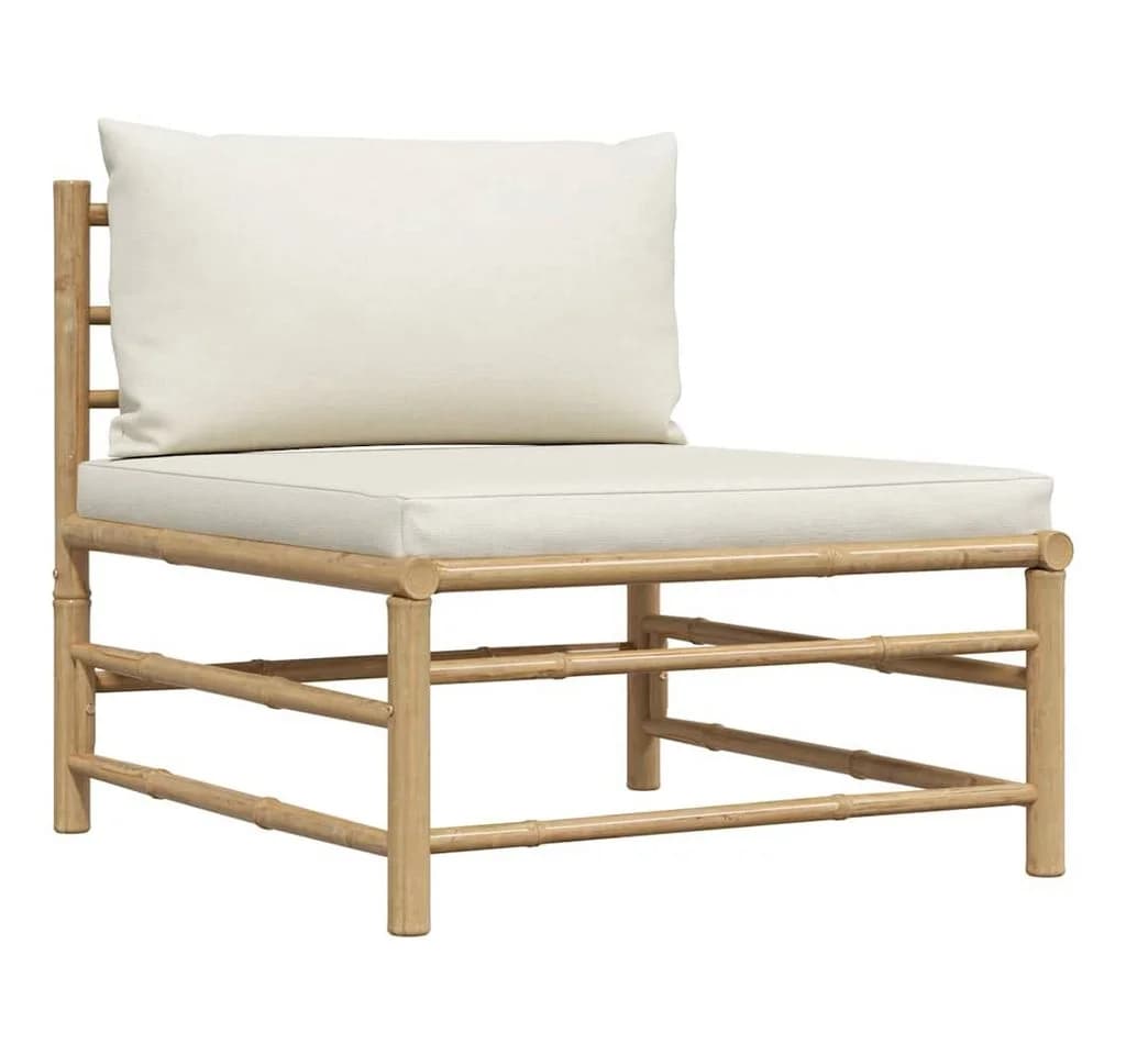 vidaXL Garten-Mittelsofa Bambus Cremeweiß mit Kissen - Bild 2