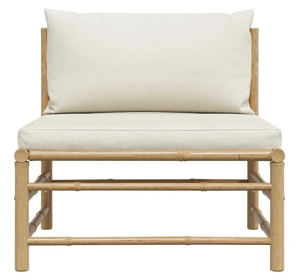 vidaXL Garten-Mittelsofa Bambus Cremeweiß mit Kissen - Bild 4
