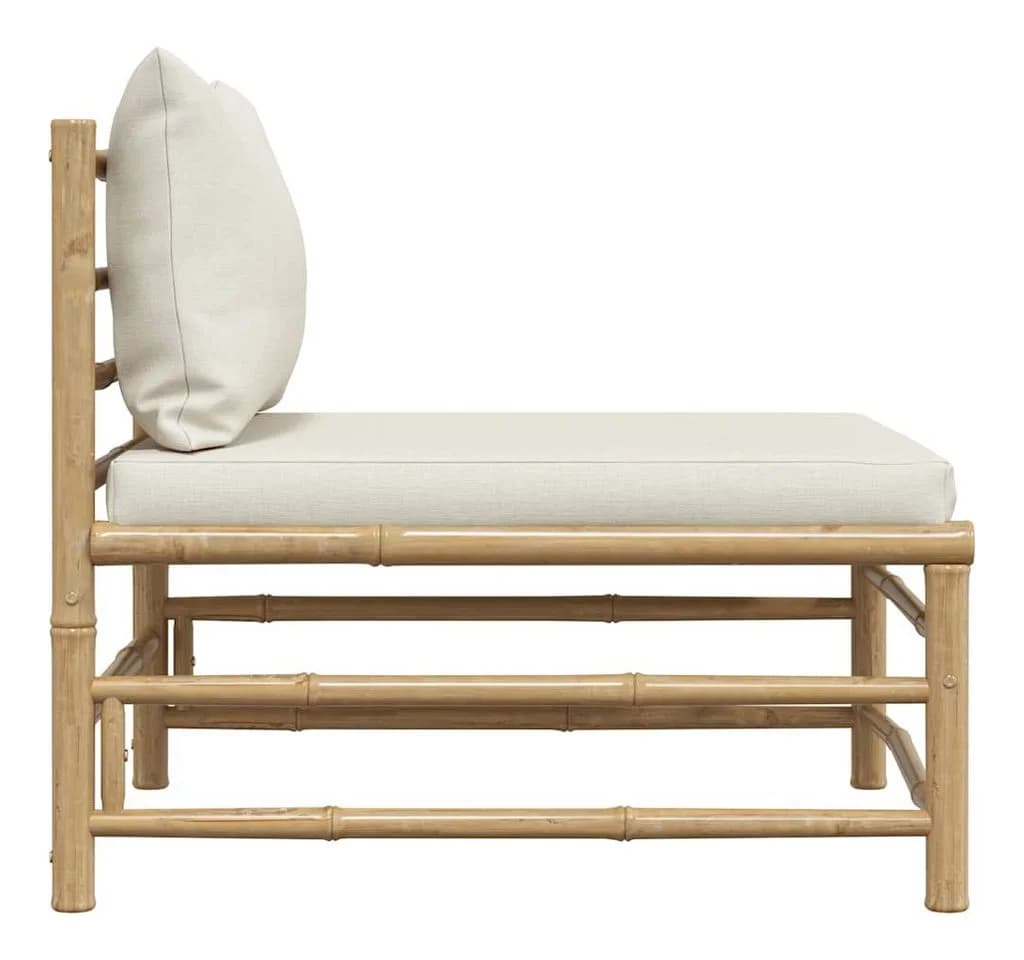 vidaXL Garten-Mittelsofa Bambus Cremeweiß mit Kissen - Bild 5