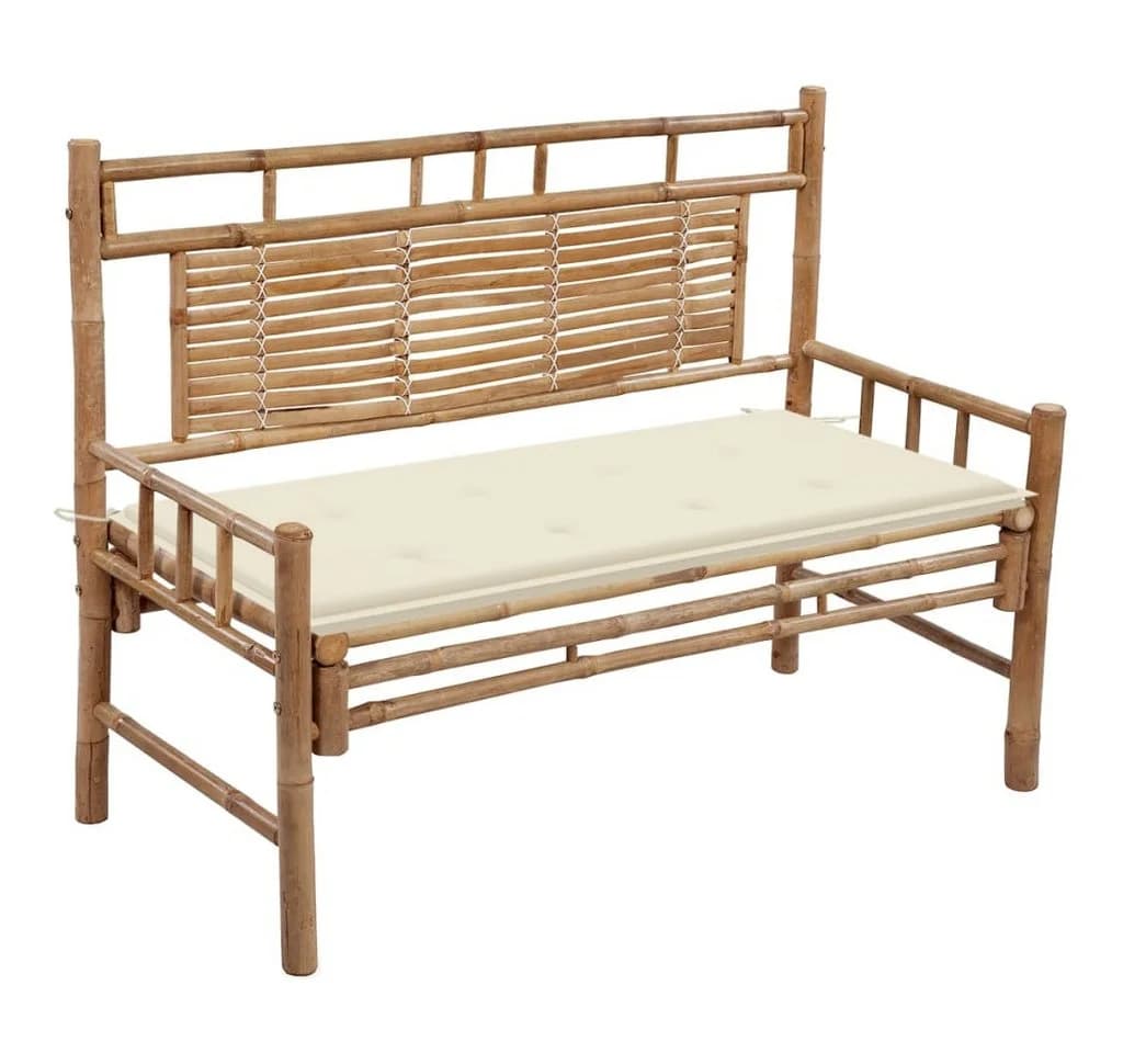 vidaXL Gartenbank mit Auflage 120 cm Bambus Cremeweiß - Bild 2