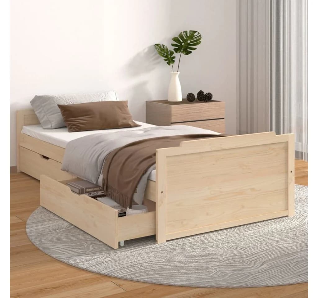 vidaXL Massivholzbett Kiefer mit Schubladen Braun Einzelbett - Bild 3