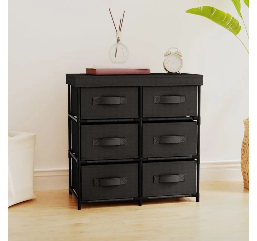 vidaXL Sideboard, Aufbewahrungsschrank mit 6 Schubladen Schwarz Stahl