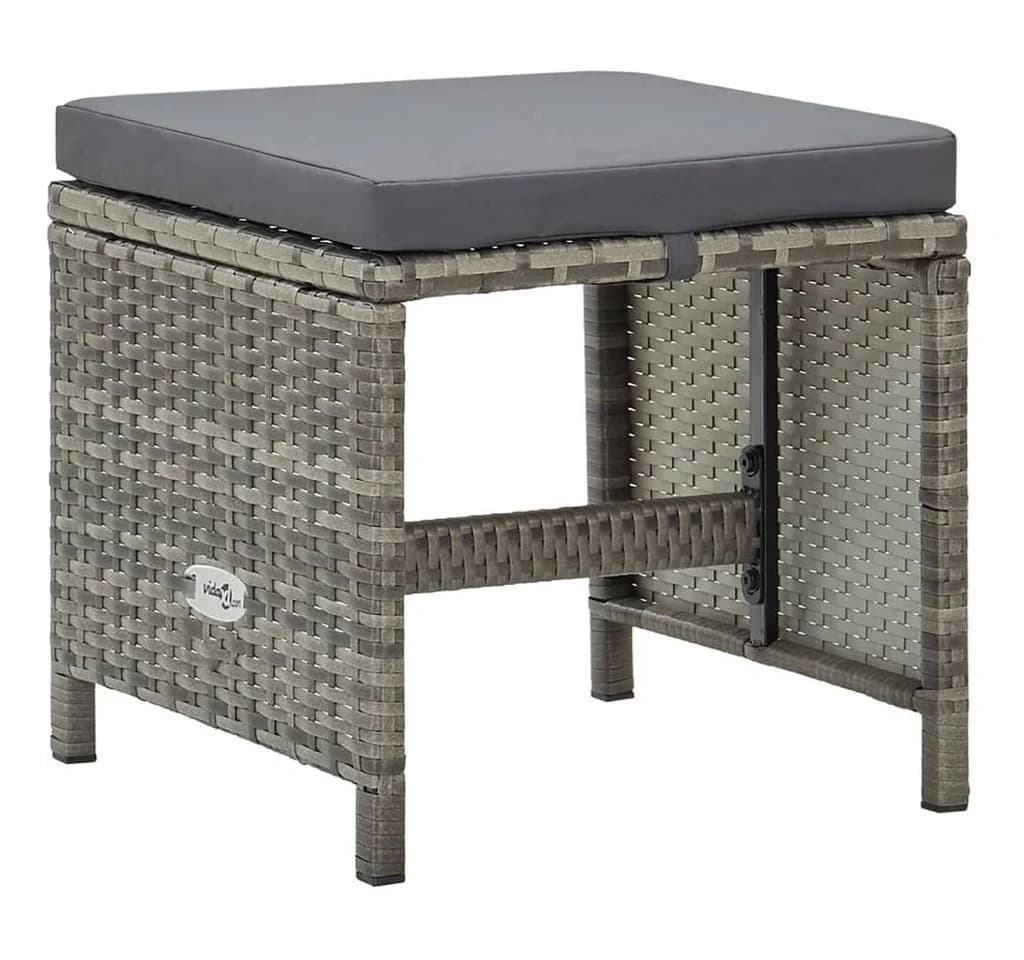 vidaXL Gartenhocker 4-tlg. Grau PE-Rattan mit Kissen