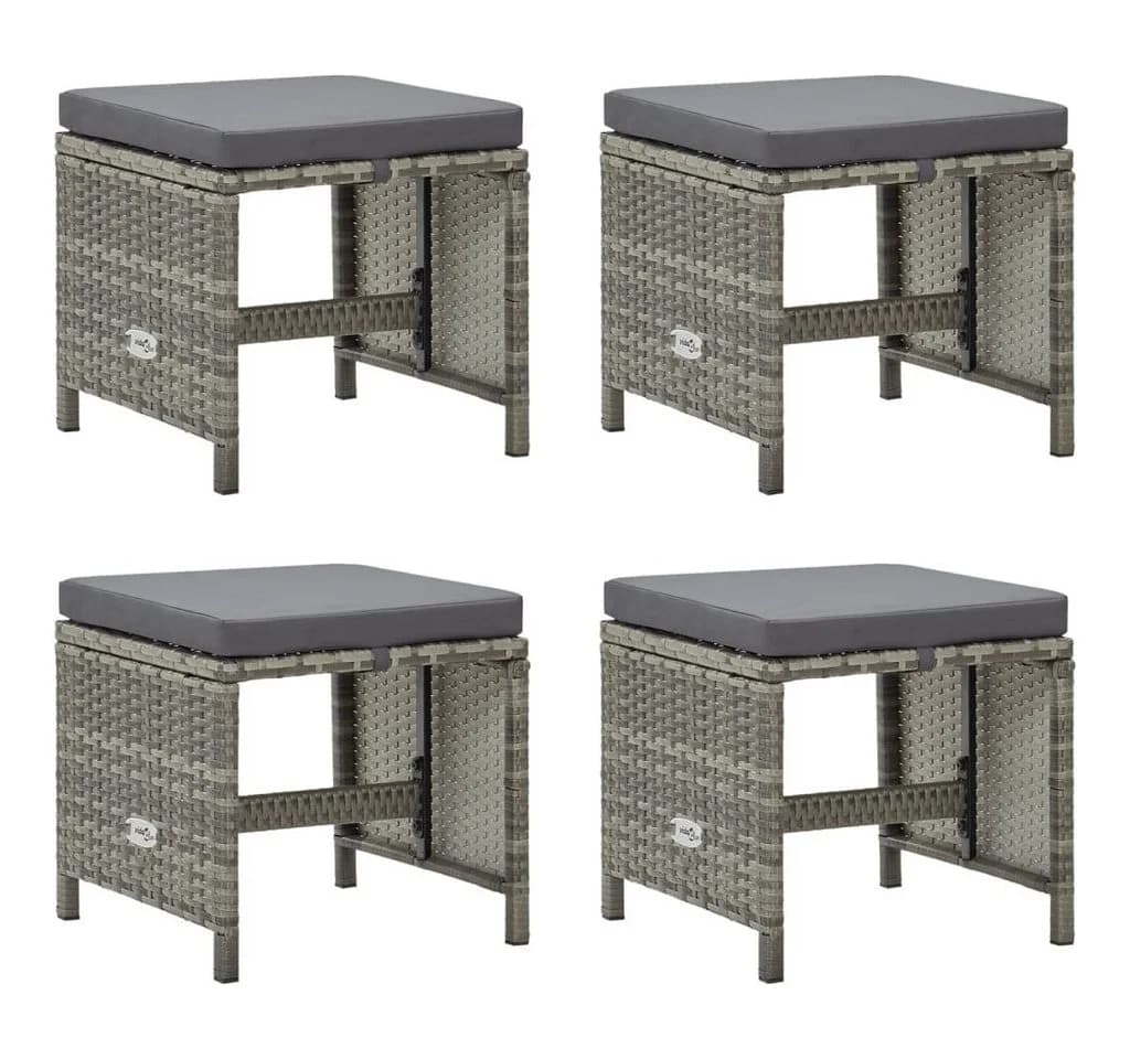vidaXL Gartenhocker 4-tlg. Grau PE-Rattan mit Kissen - Bild 2