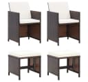vidaXL Gartenstuhl 4-tlg. Set Poly Rattan Braun mit Kissen Bild 2
