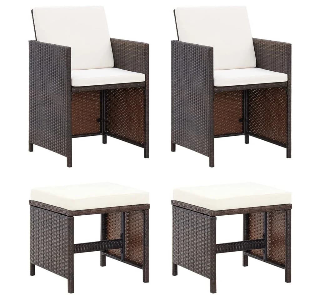 vidaXL Gartenstuhl 4-tlg. Set Poly Rattan Braun mit Kissen - Bild 2