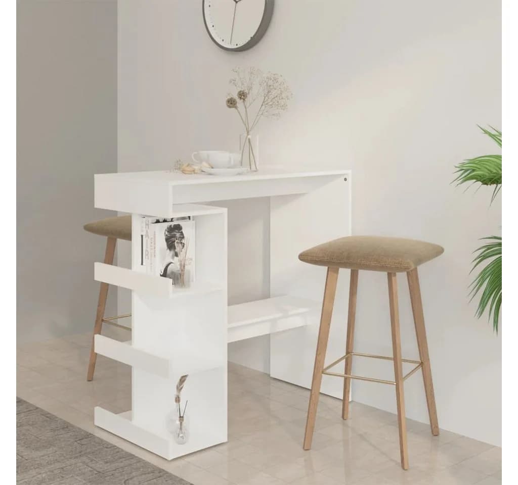 vidaXL Bartisch mit Regal Weiß 100x50x101,5 cm Holzwerkstoff