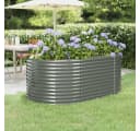 vidaXL Hochbeet Oval Pulverbeschichteter Stahl Grau Bild 1
