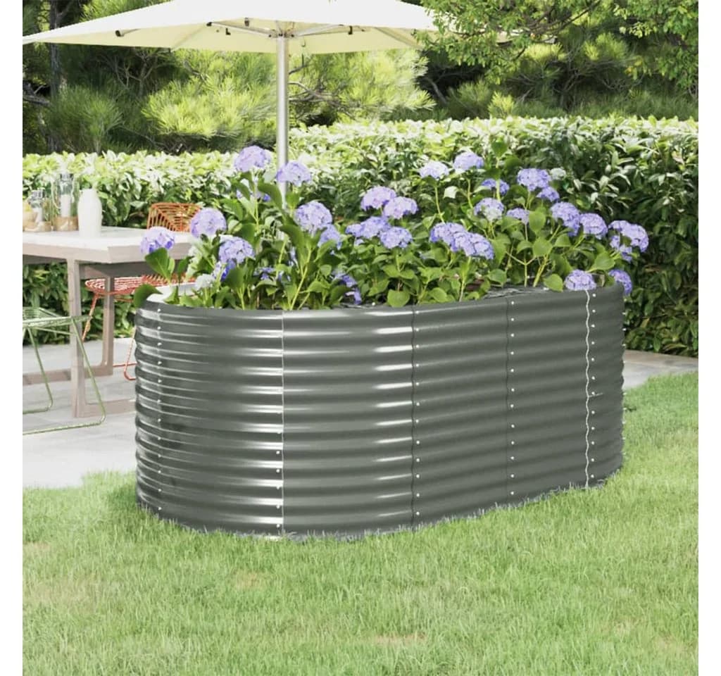 vidaXL Hochbeet Oval Pulverbeschichteter Stahl Grau