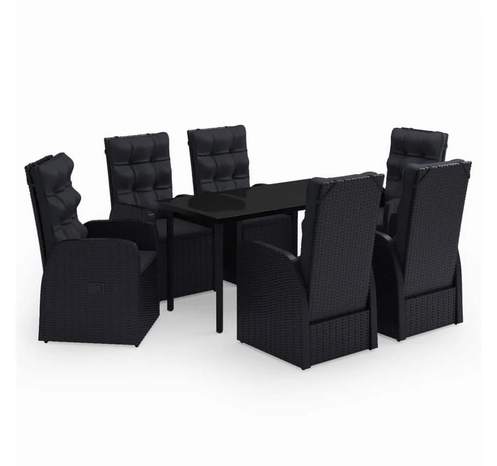 vidaXL Garten-Essgruppe 7-tlg. mit Kissen Schwarz PE-Rattan - Bild 2