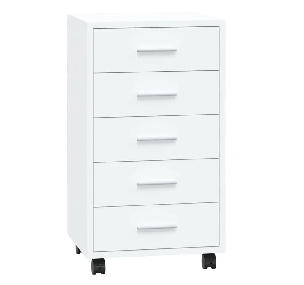 vidaXL Kommode Schubladenschrank 5 Fächer Hochglanz-Weiß Rollen - Bild 2