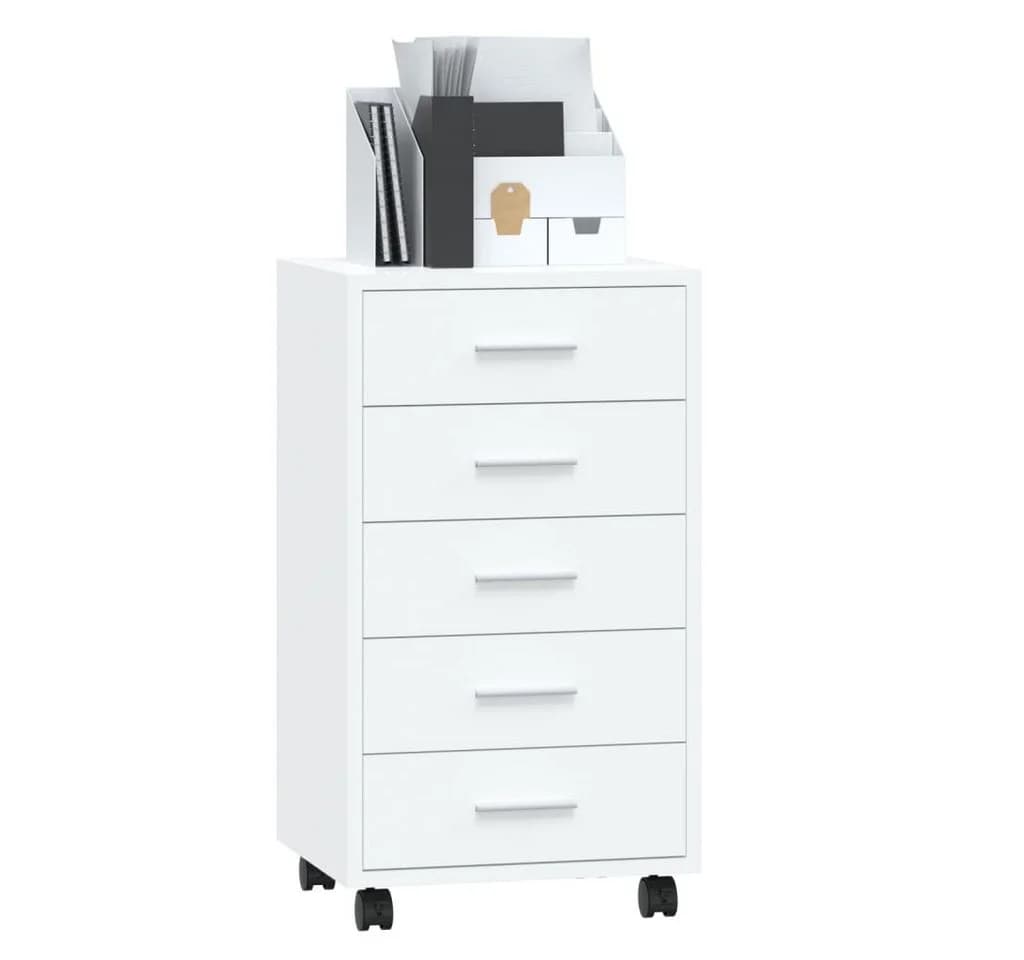 vidaXL Kommode Schubladenschrank 5 Fächer Hochglanz-Weiß Rollen - Bild 3