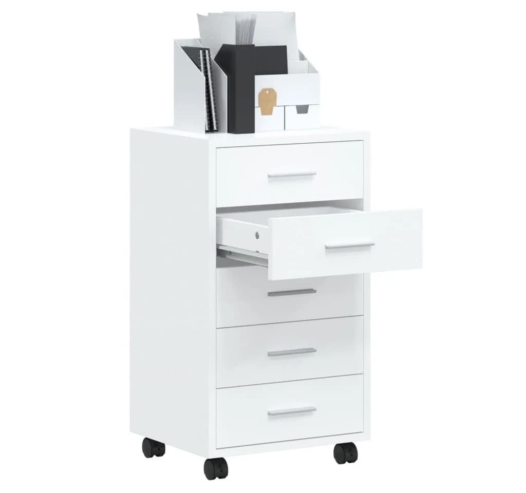 vidaXL Kommode Schubladenschrank 5 Fächer Hochglanz-Weiß Rollen - Bild 4