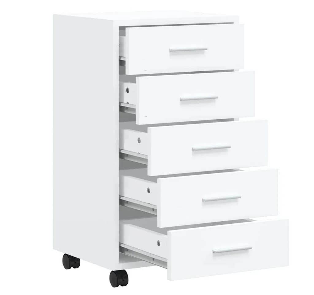 vidaXL Kommode Schubladenschrank 5 Fächer Hochglanz-Weiß Rollen - Bild 5
