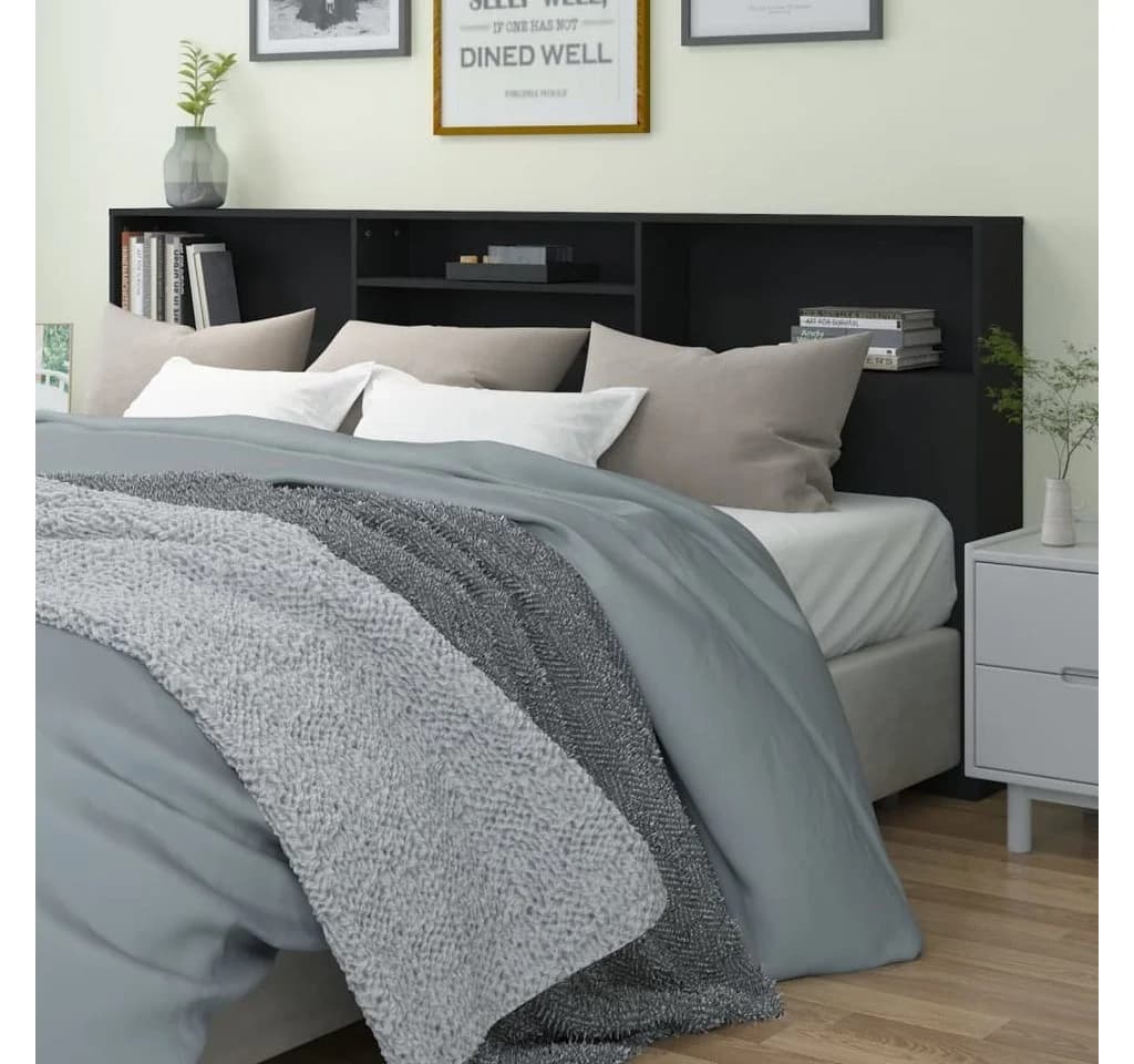 vidaXL Bett Kopfteil mit Ablagen Schwarz