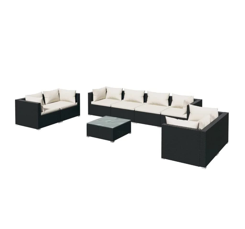 vidaXL Gartenlounge-Set 9-tlg. Schwarz Poly Rattan mit Kissen - Bild 2