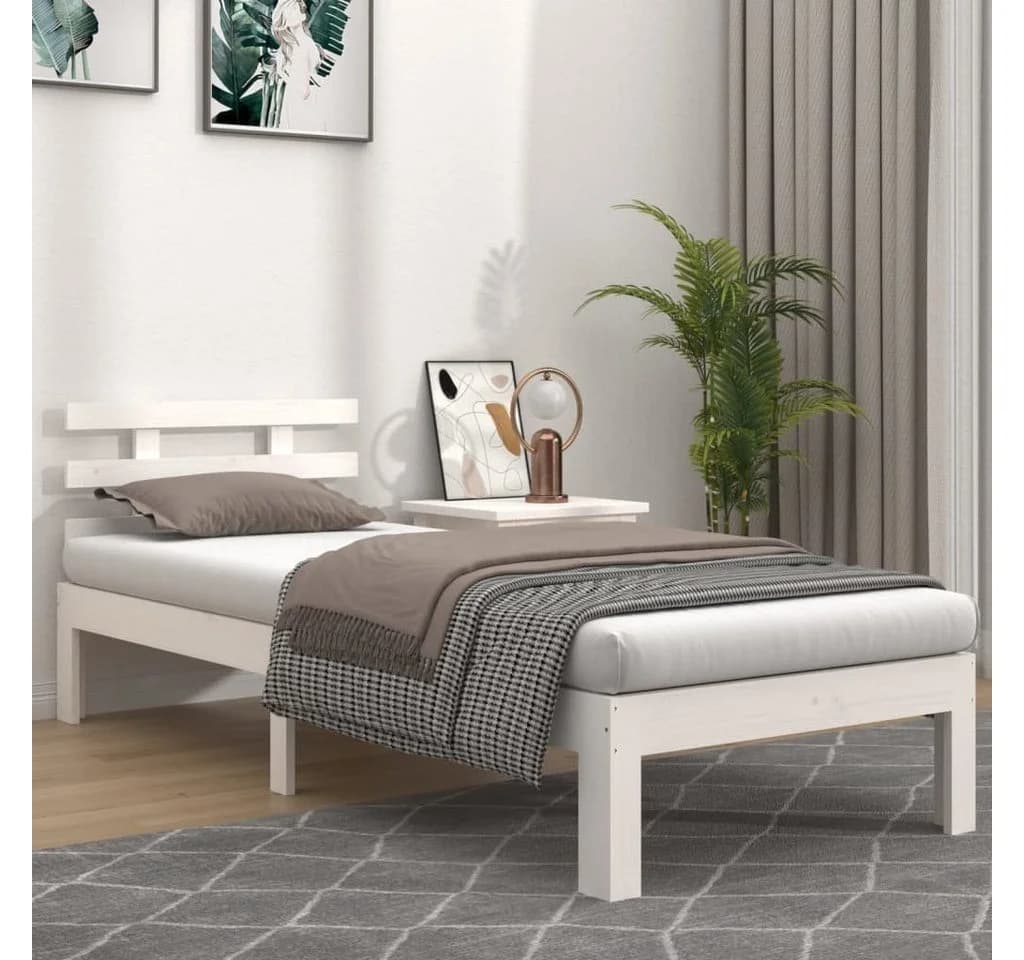 vidaXL Massivholzbett Weiß 100x200 cm mit Kopfteil - Bild 3