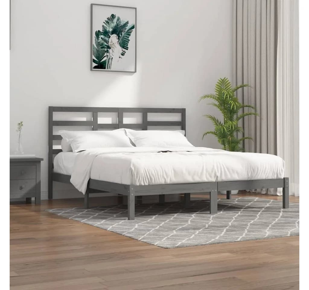 vidaXL Massivholzbett Grau 200x200 cm mit Kopfteil