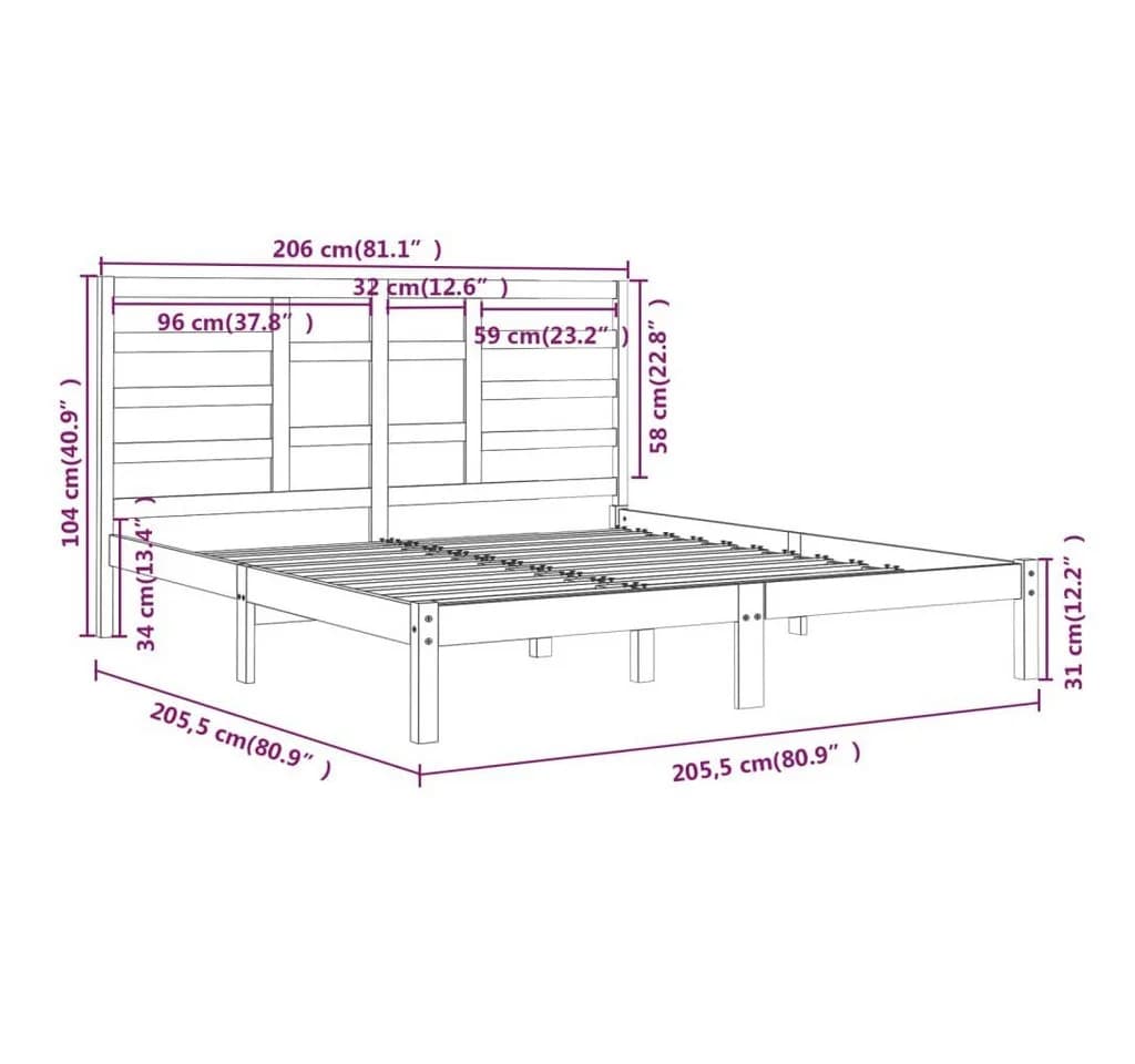 vidaXL Massivholzbett Grau 200x200 cm mit Kopfteil - Bild 5