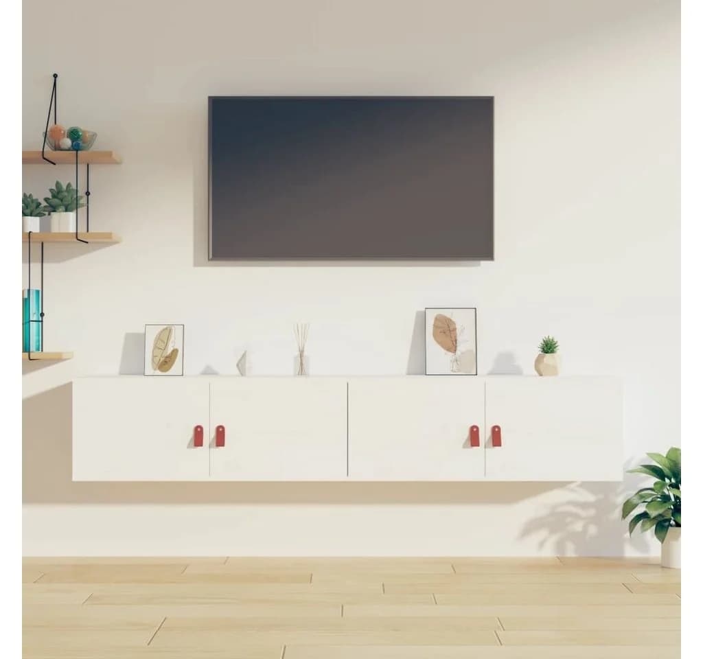 vidaXL Wandschrank 2-tlg. Weiß Massivholz Kiefer