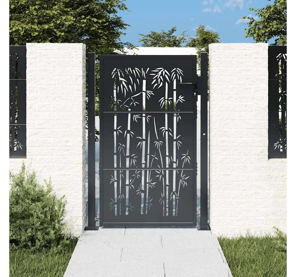 vidaXL Gartentor Anthrazit 100x150 cm Stahl Bambus-Design