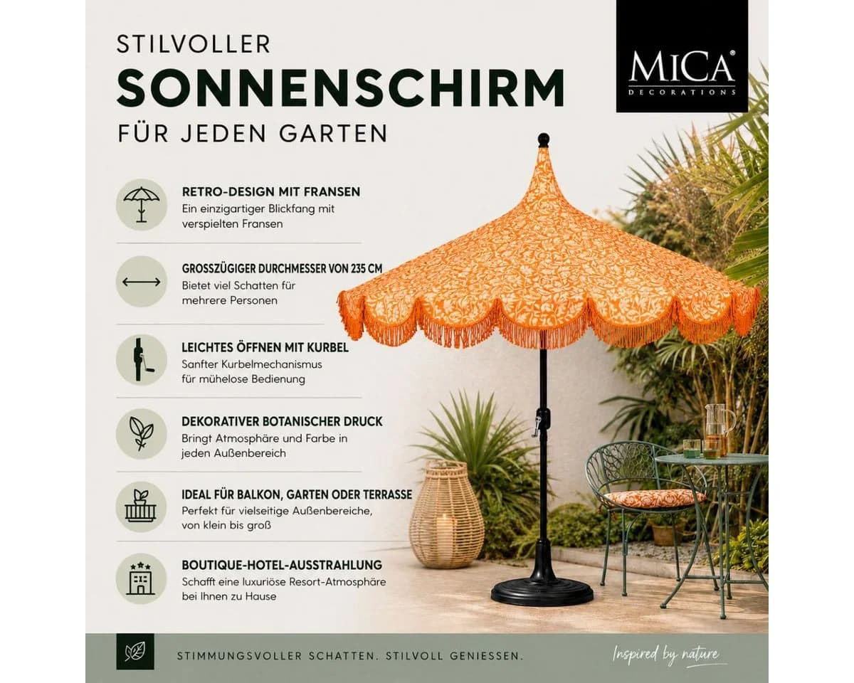 Mica Decorations Sonnenschirm Kelly Orange mit Tasche