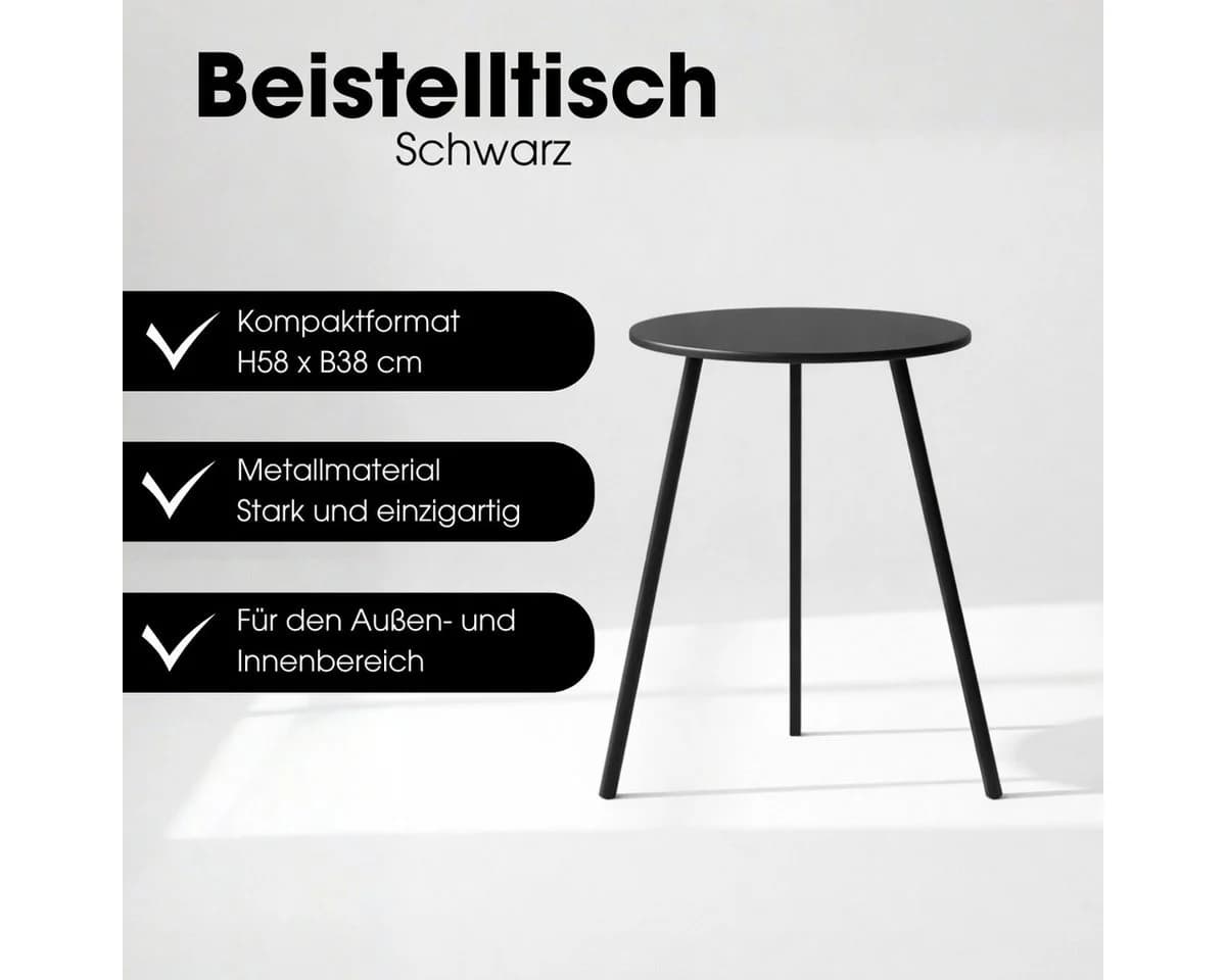 Mica Decorations Seatle Beistelltisch Rund Schwarz Ø38 cm