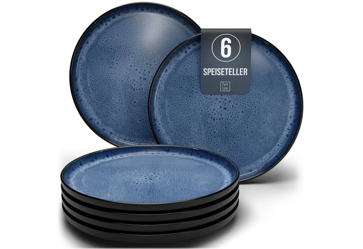 PURE LIVING Geschirr-Set Ibiza 6-tlg. Speiseteller 26 cm Tiefblau Steingut - Bild 2