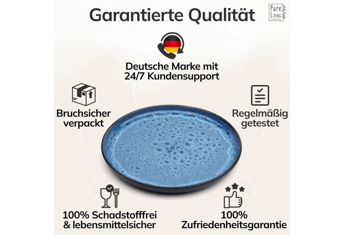 PURE LIVING Geschirr-Set Ibiza 6-tlg. Speiseteller 26 cm Tiefblau Steingut - Bild 4