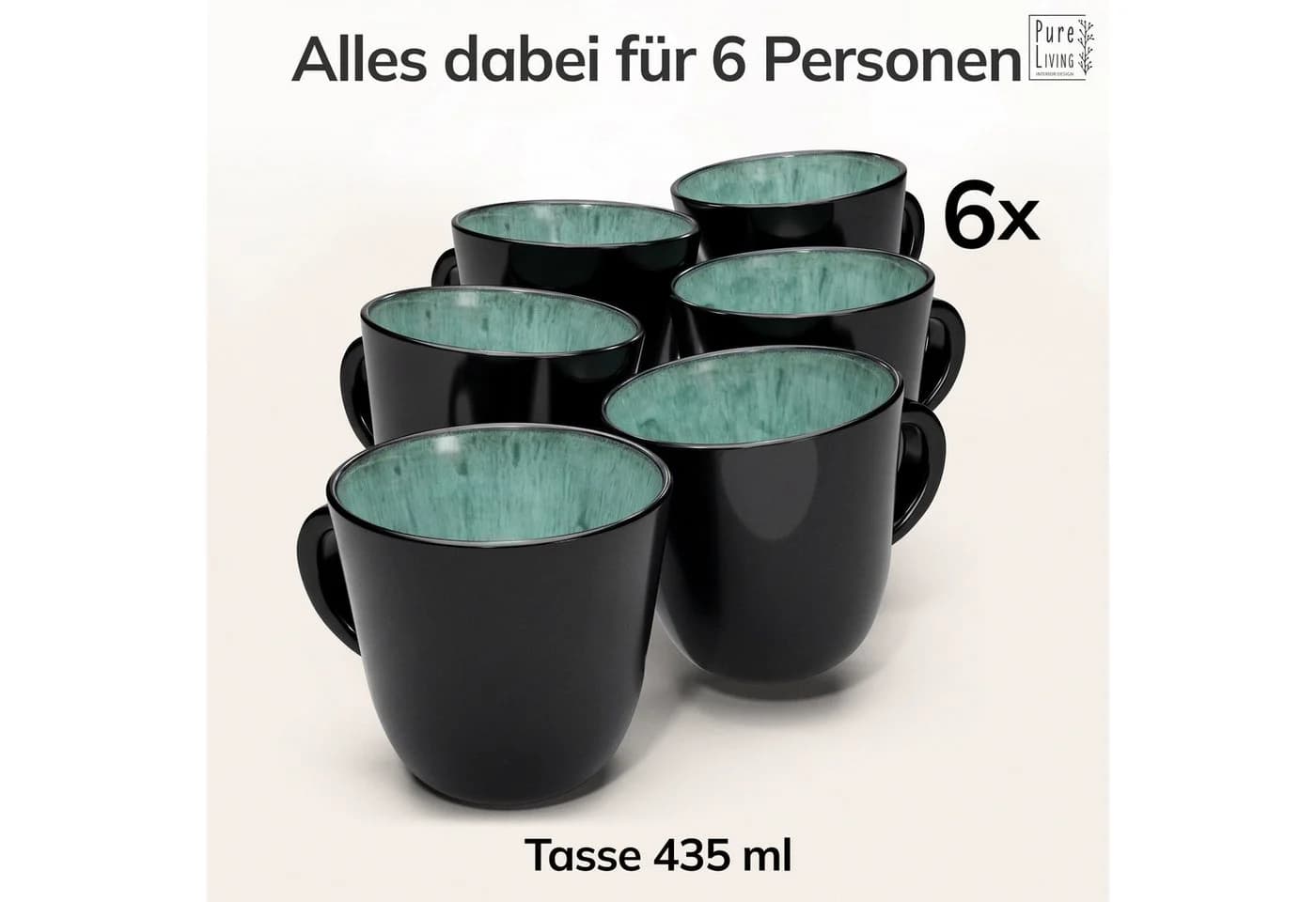 PURE LIVING Geschirr-Set Ibiza Becher 6er Salbeigrün Steingut - Bild 5