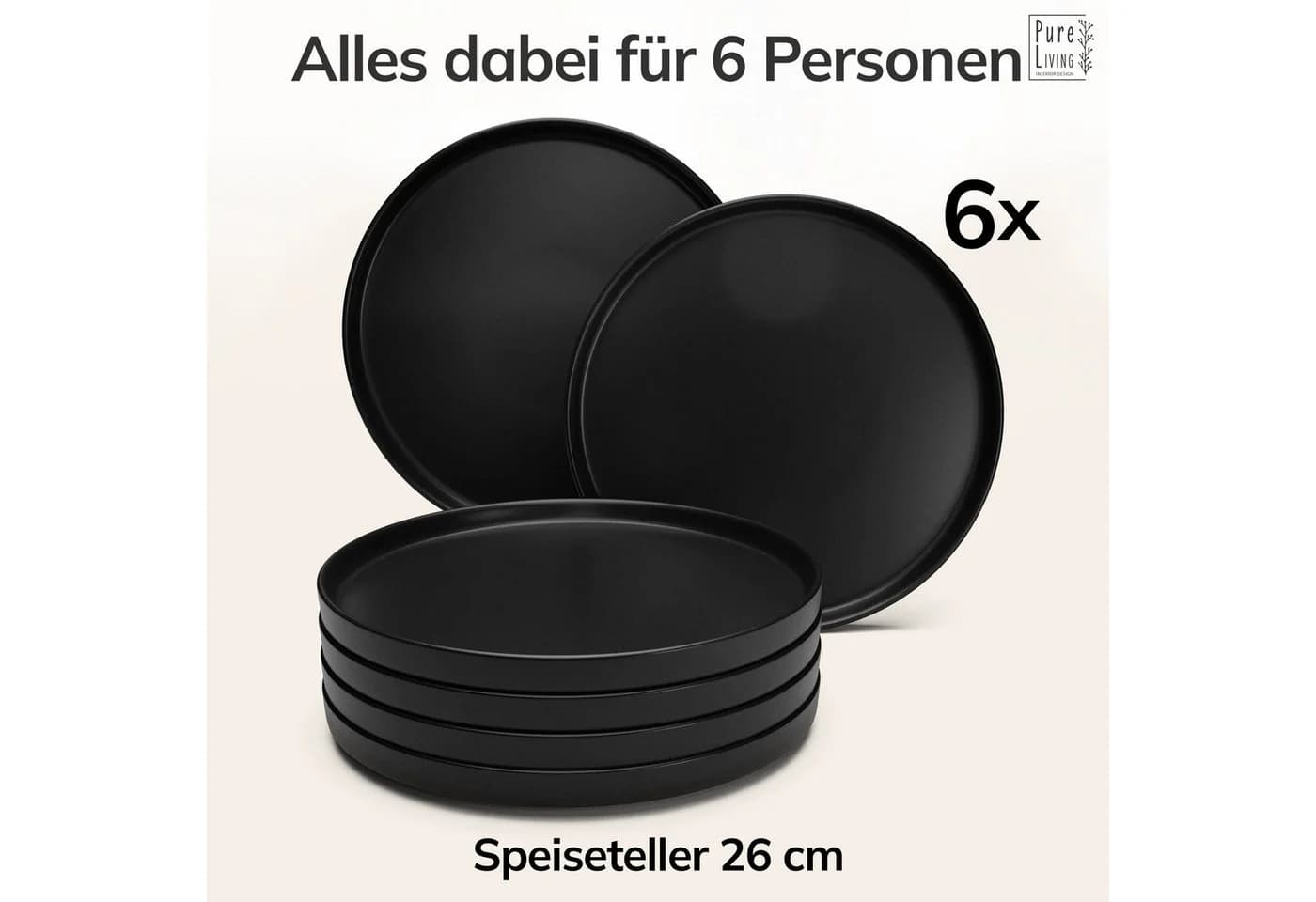 PURE LIVING INTERIOR DESIGN Geschirr-Set Manhattan 6-tlg. Schwarz Steingut - Bild 5