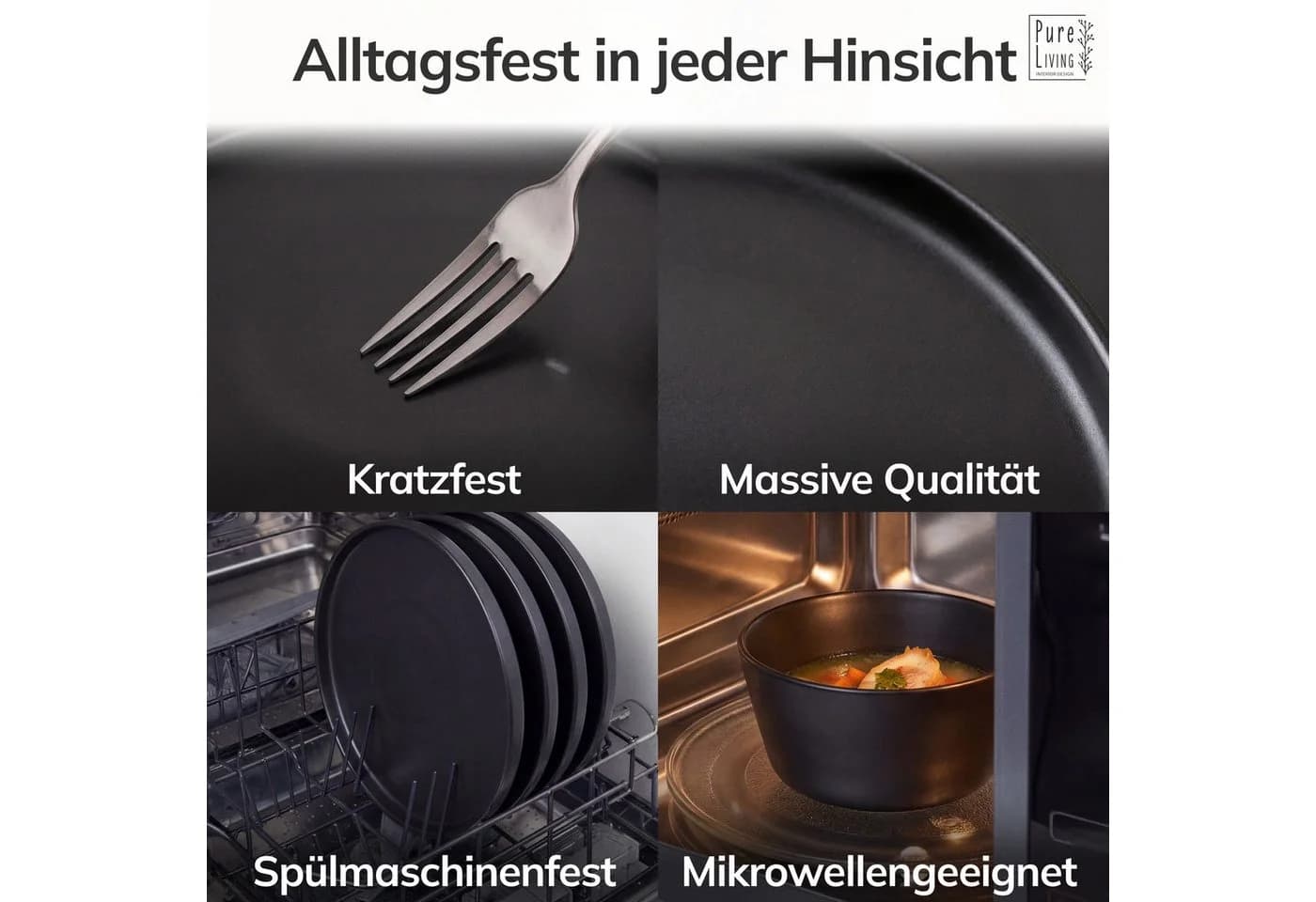 PURE LIVING Geschirr-Set Manhattan Becher 6er Schwarz Steingut - Bild 4