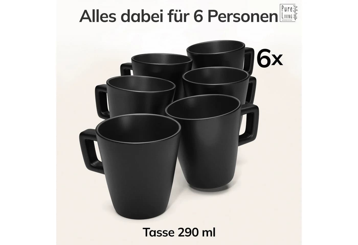 PURE LIVING Geschirr-Set Manhattan Becher 6er Schwarz Steingut - Bild 5