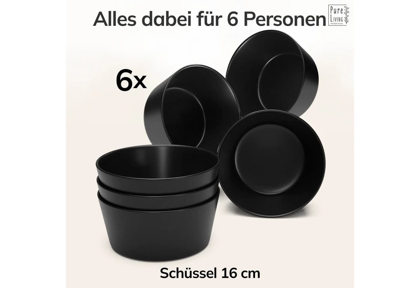 PURE LIVING Müslischalen Set 6-tlg. Schwarz Riffelstruktur - Bild 5