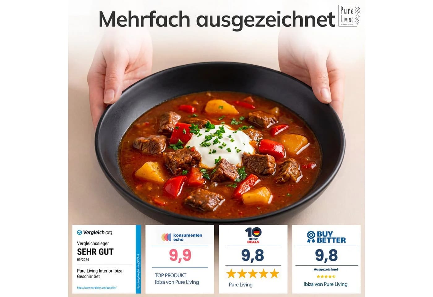 PURE LIVING Geschirr-Set Manhattan 6er Schwarz Steingut - Bild 3