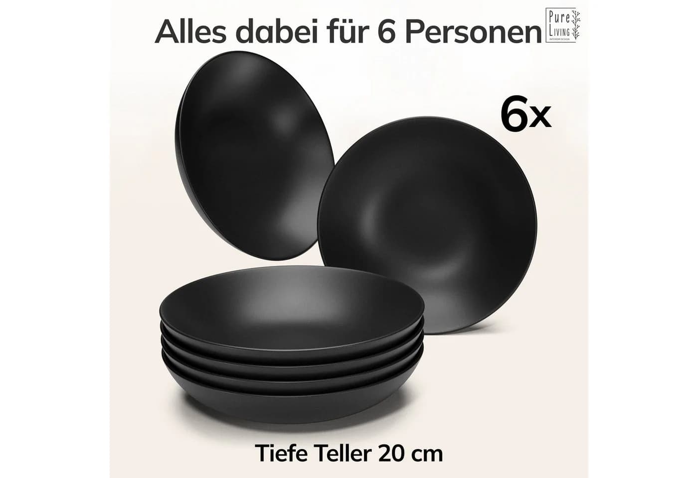 PURE LIVING Geschirr-Set Manhattan 6er Schwarz Steingut - Bild 5