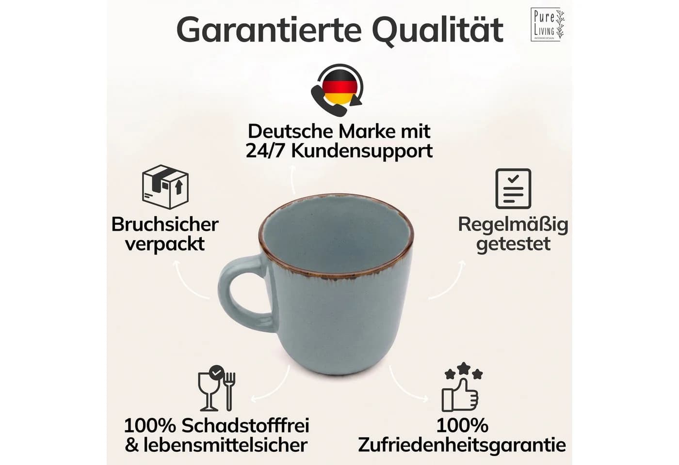 PURE LIVING Geschirr-Set Becher 6er Rauchblau Steingut - Bild 5