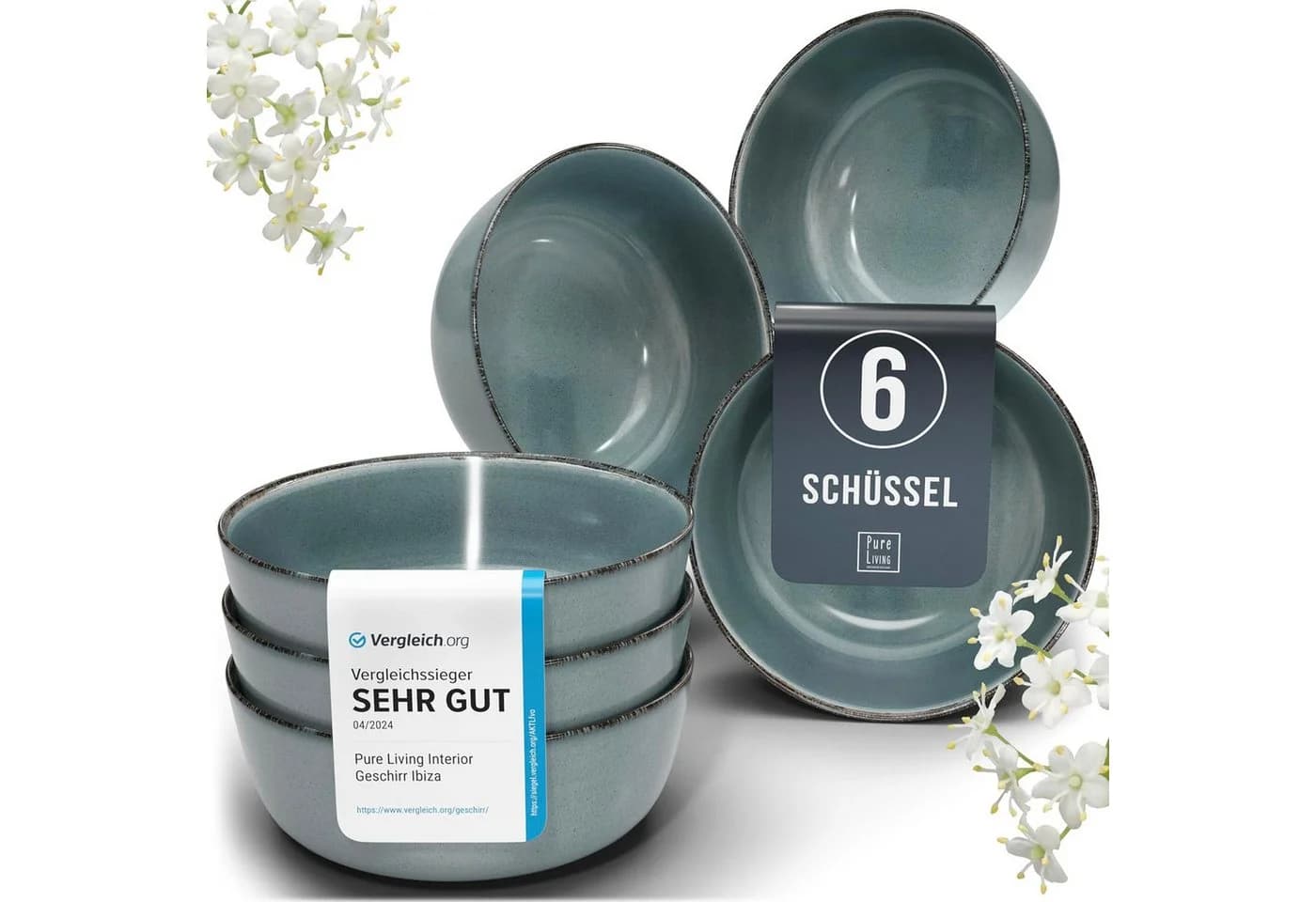PURE LIVING INTERIOR DESIGN Müslischalen-Set Rustic 6er-Set Blau Steingut - Bild 2
