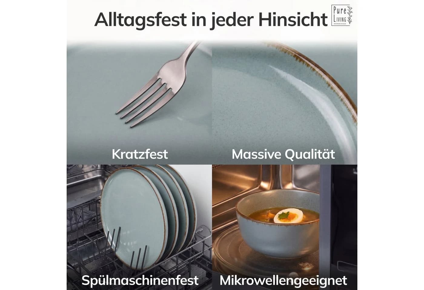 PURE LIVING INTERIOR DESIGN Müslischalen-Set Rustic 6er-Set Blau Steingut - Bild 4