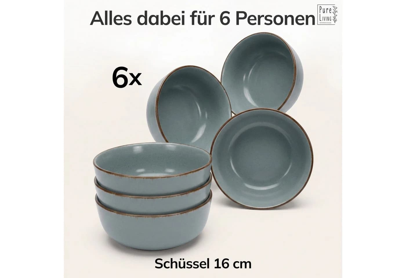 PURE LIVING INTERIOR DESIGN Müslischalen-Set Rustic 6er-Set Blau Steingut - Bild 5