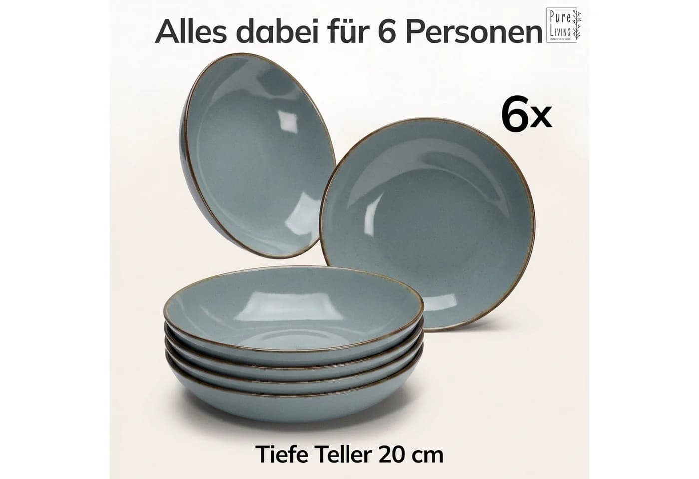 PURE LIVING Geschirr-Set Steingut Rauchblau Landhausstil 6er - Bild 5