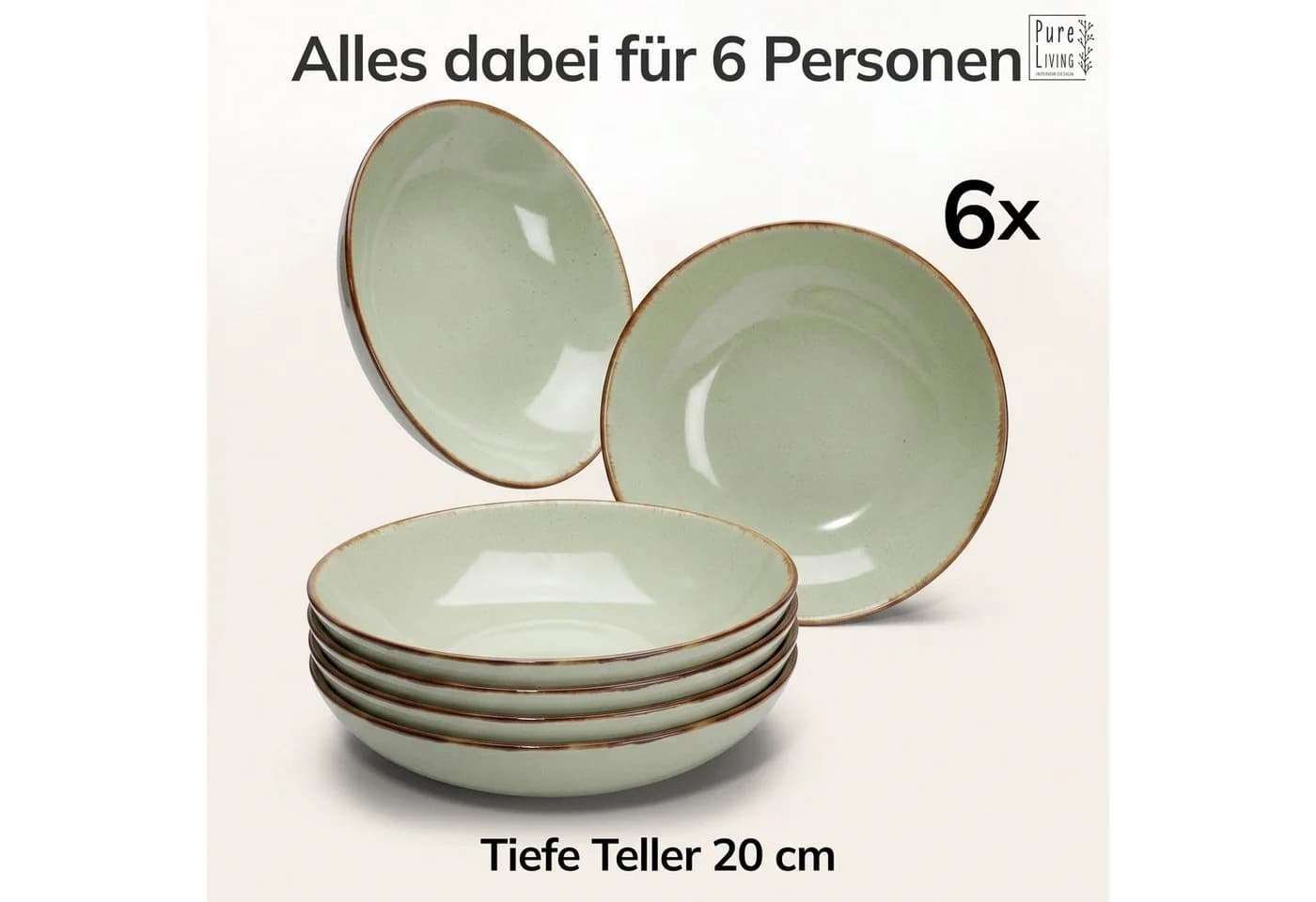 PURE LIVING Geschirr-Set Suppenteller 6er Mintgrün Steingut Rustic - Bild 5