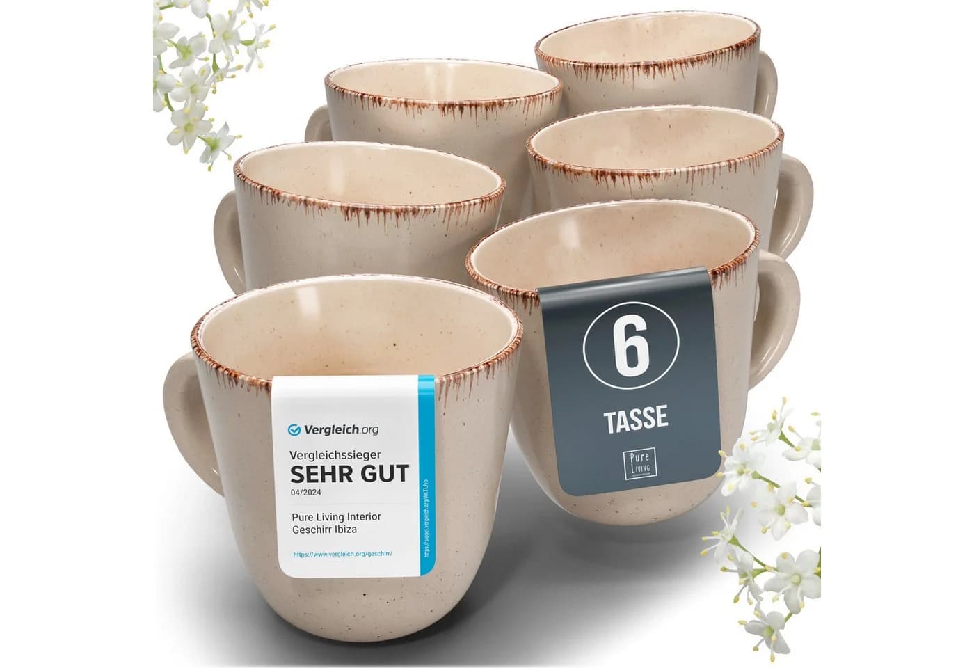 PURE LIVING INTERIOR DESIGN Geschirr-Set Rustic Becher 6er-Set Beige Steingut - Bild 2
