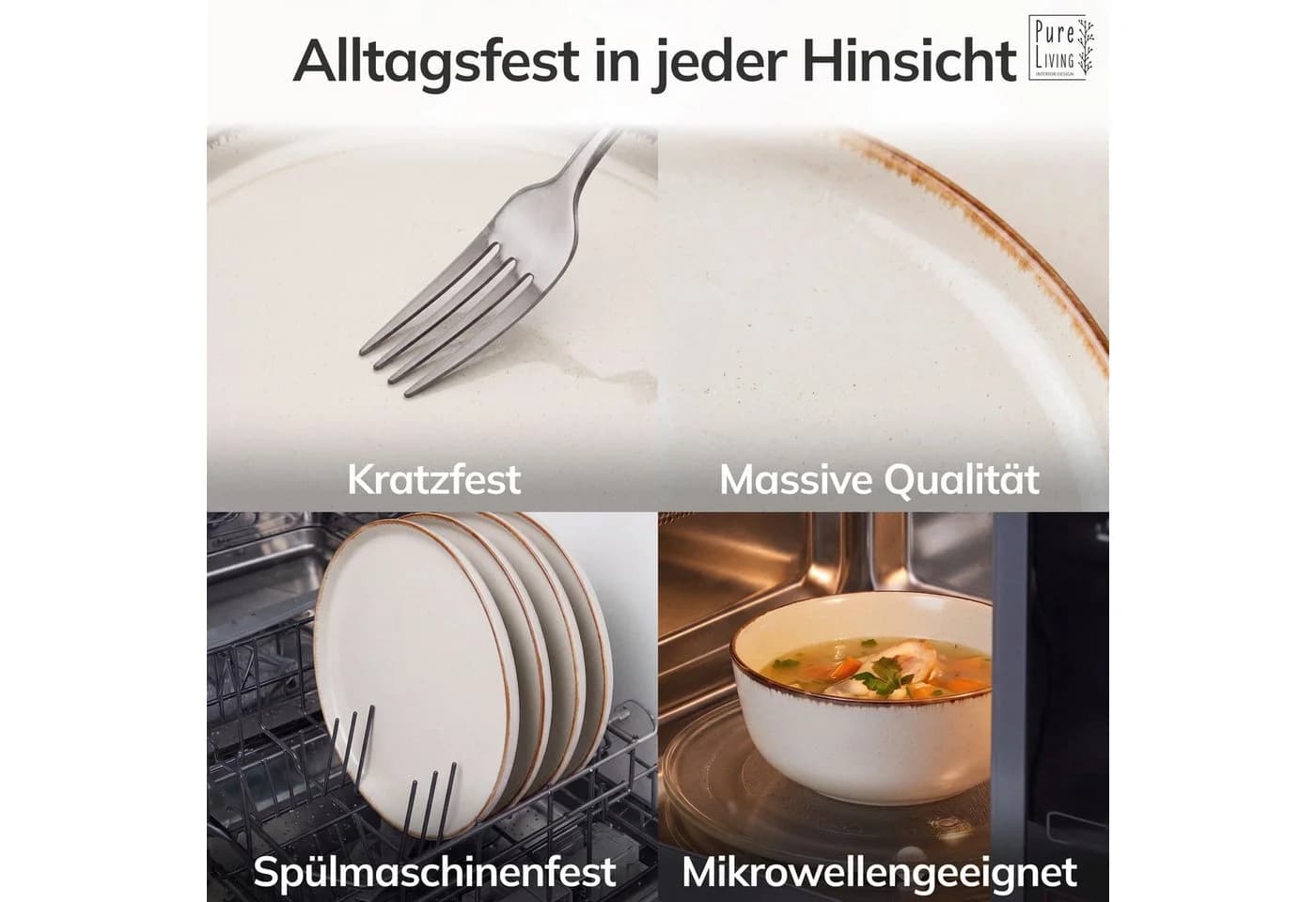 PURE LIVING INTERIOR DESIGN Geschirr-Set Rustic Becher 6er-Set Beige Steingut - Bild 4